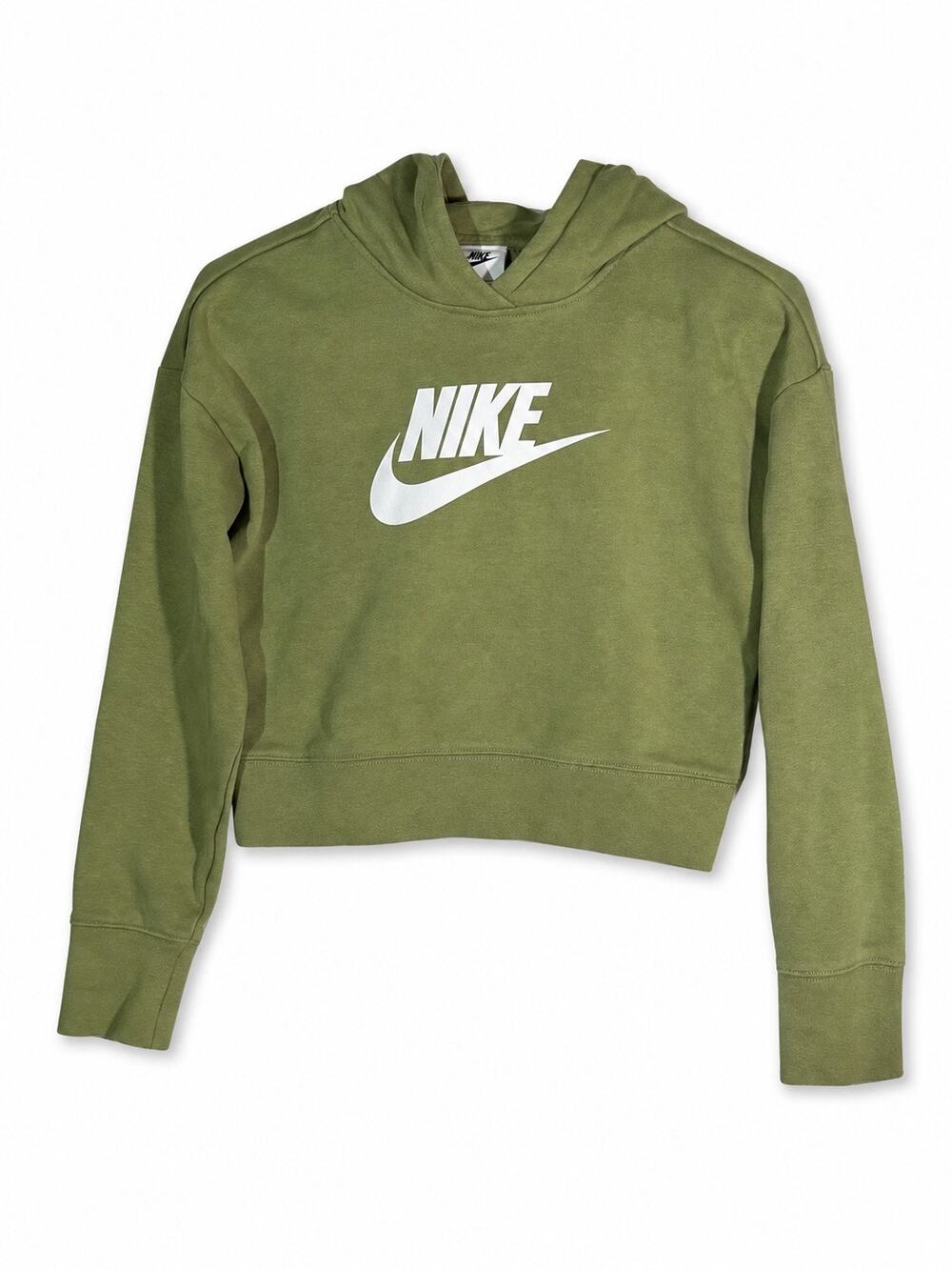 Nike Women’s Size Large Olive Green Cropped Pullover Logo Hoodie